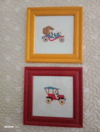Par Cuadros Punto Cruz Coche Hecho a Mano