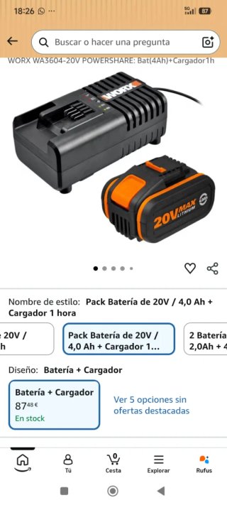 Cargador y Batería WORX 20V 2.0Ah