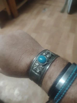 Brazalete Plata Turquesa Diseño Étnico