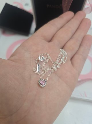 Conjunto Pandora Corazón Rosa y Plata