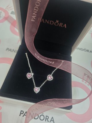 Conjunto Pandora Corazón Rosa y Plata