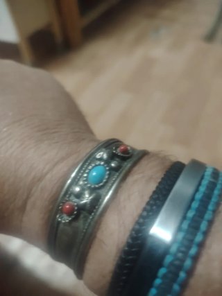 Brazalete Plata Turquesa y Coral