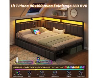 Cama DICTAC 140x200 con cajones y LED