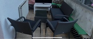 Conjunto Muebles Jardín Mimbre Negro/Gris