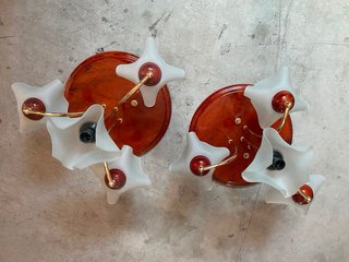 2 Lámpara de comedor dorada y roja