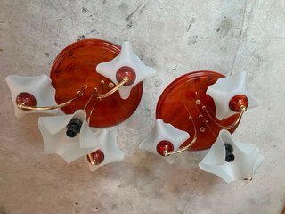 2 Lámpara de comedor dorada y roja