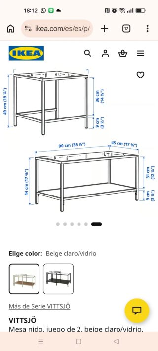 Mesa nido auxiliar doble metálica y vidrio