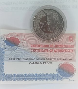 Moneda 1000 pesetas 1997 Cánovas del Castillo