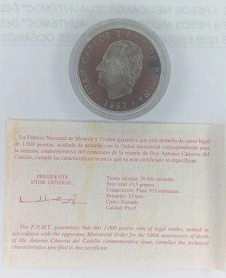 Moneda 1000 pesetas 1997 Cánovas del Castillo
