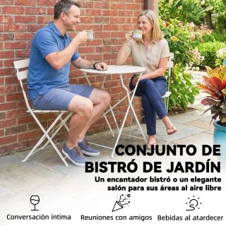 Conjunto Mesa y 2 Sillas Jardín Plegables