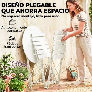 Conjunto Mesa y 2 Sillas Jardín Plegables