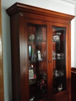 Vitrina de salón de madera y cristal