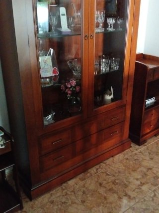 Vitrina de salón de madera y cristal