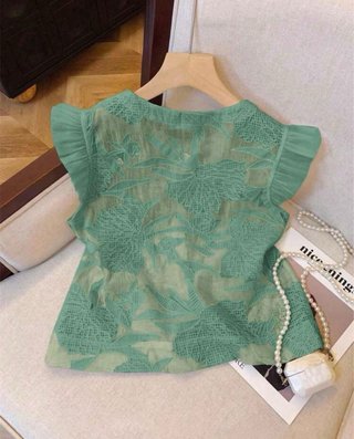 Camisa verde bordada manga corta
