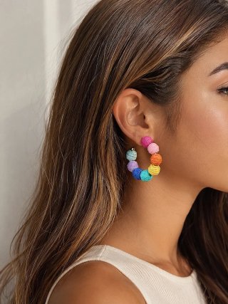 Pendientes aro rafia multicolor