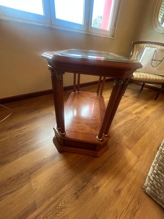 Mesa centro cristal y madera