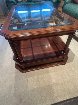 Mesa centro cristal y madera