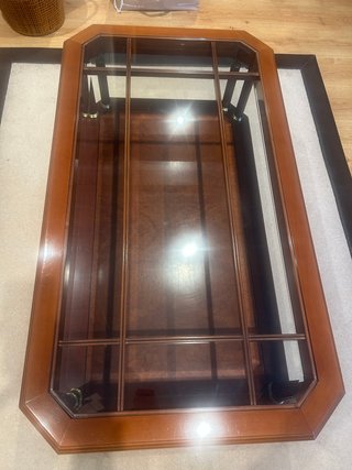 Mesa centro cristal y madera
