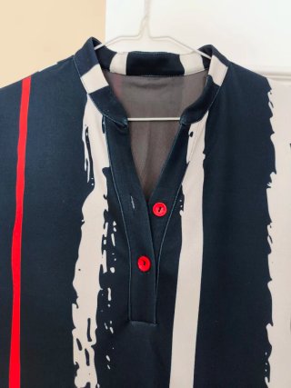 Vestido rayas negro, blanco y rojo