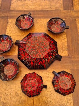 Set Macedonia Murano Vetro Nero Rosso