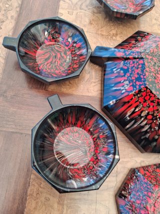 Set Macedonia Murano Vetro Nero Rosso
