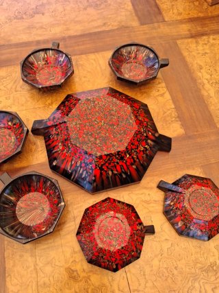 Set Macedonia Murano Vetro Nero Rosso