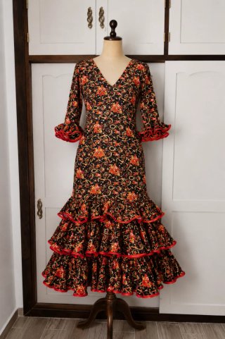 Vestido Flamenca Negro y Rosa