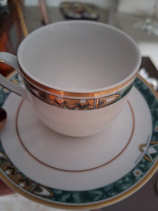 Juego de café porcelana verde y oro