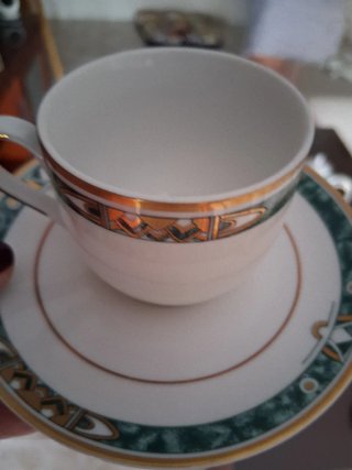 Juego de café porcelana verde y oro