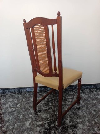 Pack 6 Sillas Vintage Madera Ratan Piel Años 70