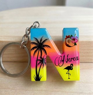 Llavero Letra Tropical Flamingo verano personaliz