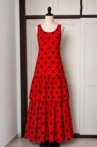 Vestido Flamenca Rojo Lunares Negros
