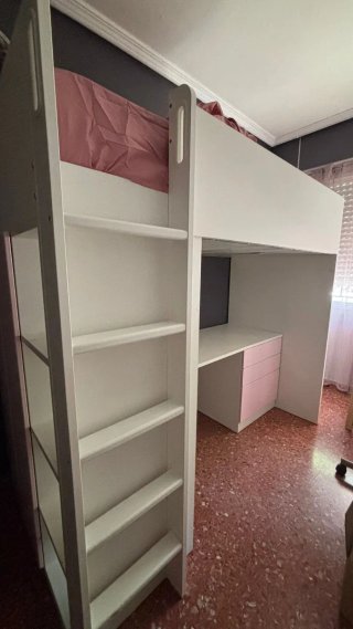 Cama litera con escritorio y armario de 90x190
