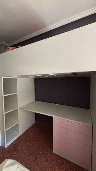 Cama litera con escritorio y armario de 90x190