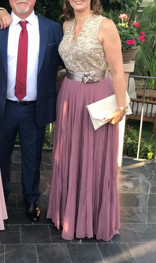 Vestido de fiesta largo dorado y rosa