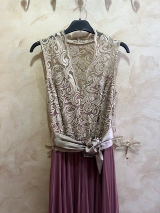 Vestido de fiesta largo dorado y rosa