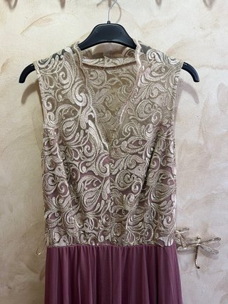 Vestido de fiesta largo dorado y rosa