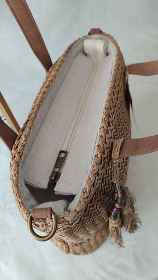 Bolso rafia beige y marrón