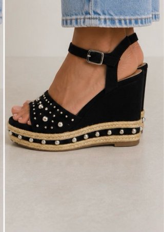 Sandalias cuña esparto negras tachuelas 40