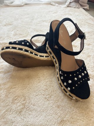 Sandalias cuña esparto negras tachuelas 40