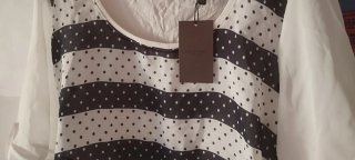 Blusa vaporosa manga corta blanca y azul CORTEFIEL
