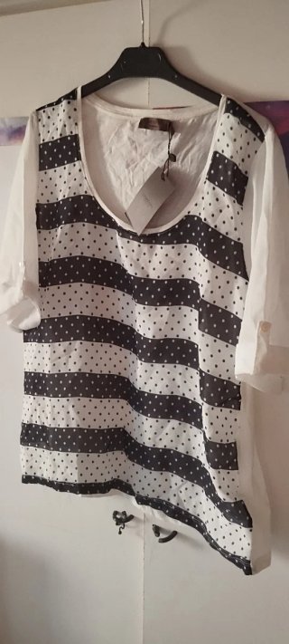 Blusa vaporosa manga corta blanca y azul CORTEFIEL