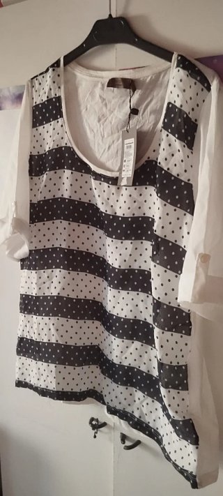 Blusa vaporosa manga corta blanca y azul CORTEFIEL