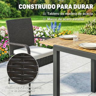 Conjunto Mesa y Sillas Jardín Ratán 7 Piezas