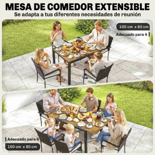 Conjunto Mesa y Sillas Jardín Ratán 7 Piezas