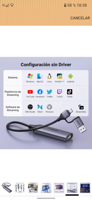 Capturadora de Video HDMI UGREEN 4K 1080P HD USB C