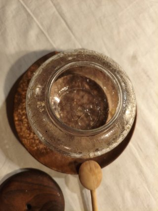 Azucarero vintage de cristal y madera