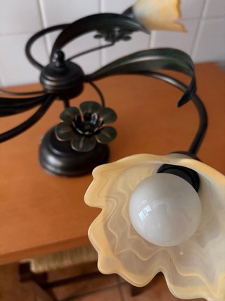 Lámpara de forja con tulipas de cristal