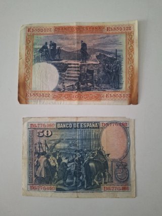Lote 2 Billetes Pesetas: 100 y 50