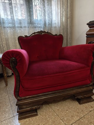 2 Sillones Vintage Terciopelo Rojo Madera Maciza
